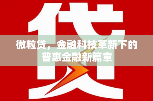 忠县微粒贷，金融科技革新下的普惠金融新篇章