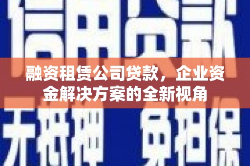 忠县融资租赁公司贷款，企业资金解决方案的全新视角